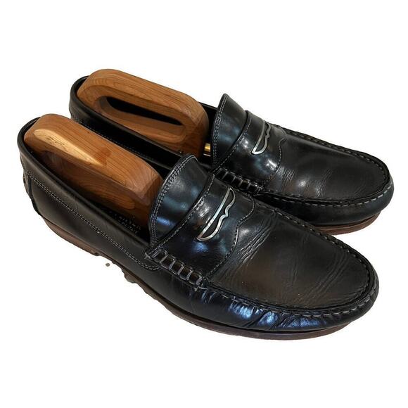 Donald Pliner Miles Box Calf Leather Slip-on Penny Loafers Black Size 9 - Picture 1 of 7